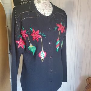 VINTAGE  HAND EMBROIDER CHRISTMAS CARDIGAN MEDIUM